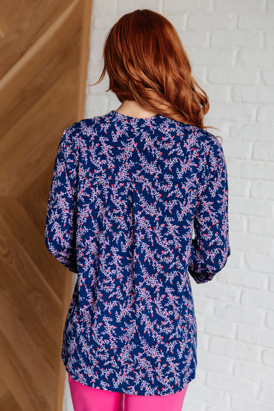 Lizzy Top | Navy & Magenta Petite Floral