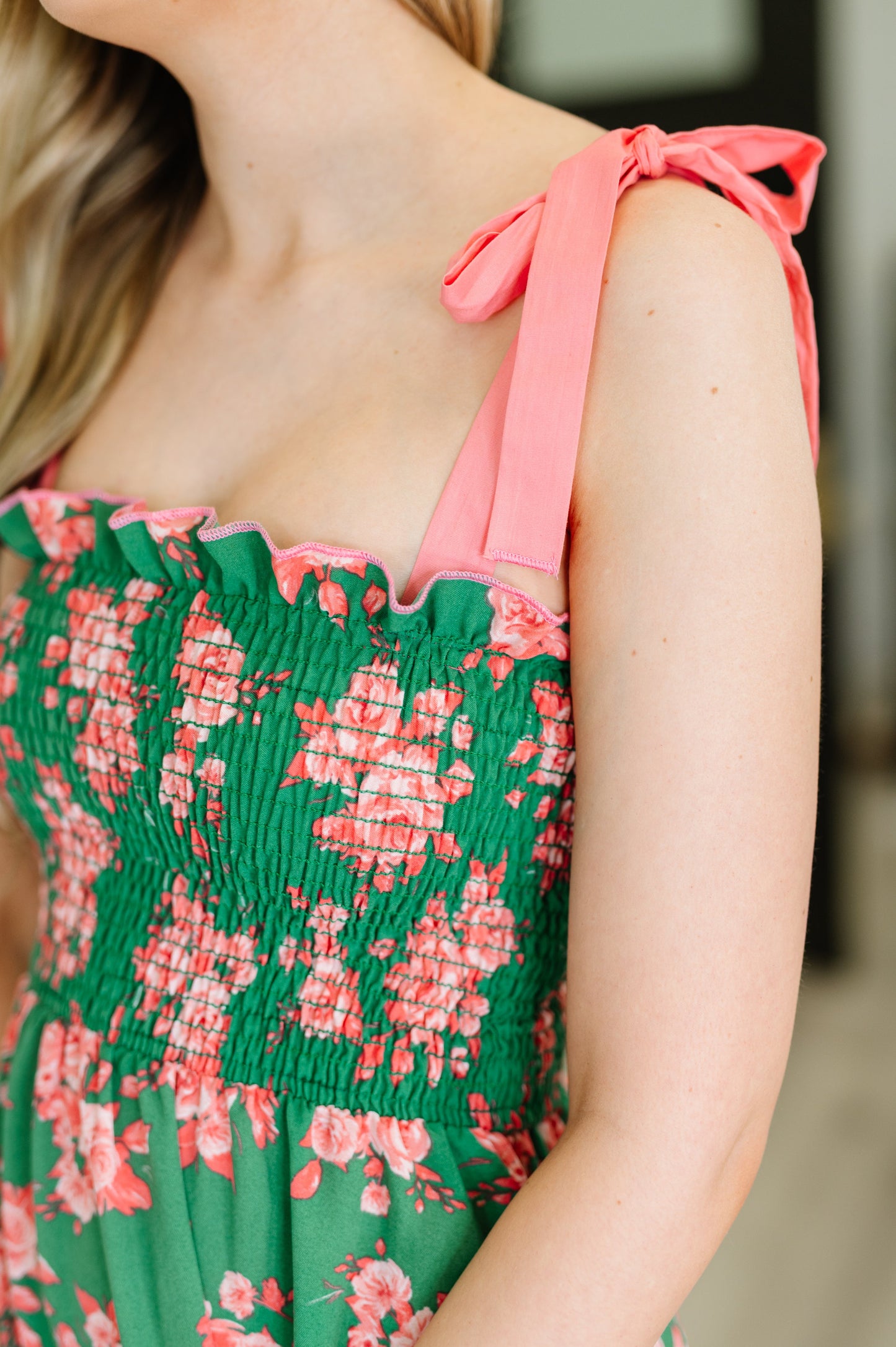 Low Effort High Impact Tiered Dress | Green & Coral