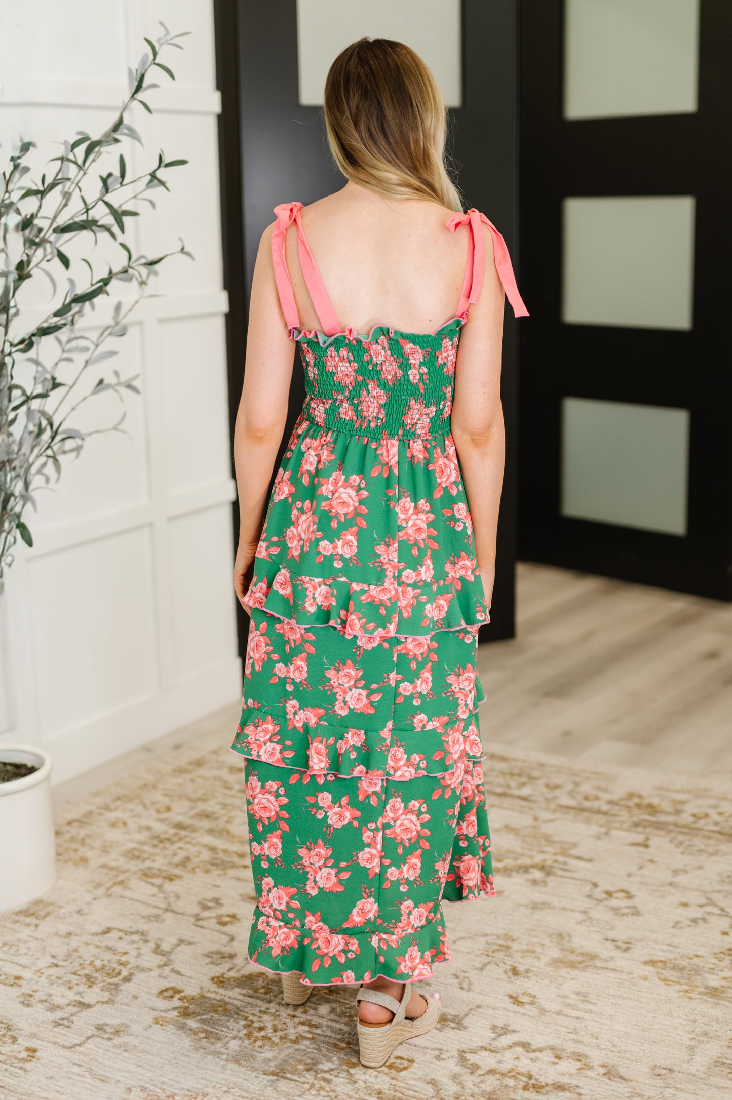 Low Effort High Impact Tiered Dress | Green & Coral
