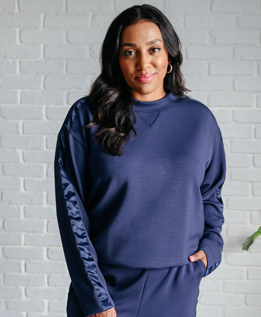 Lysa Satin Striped Pullover | Smoky Navy