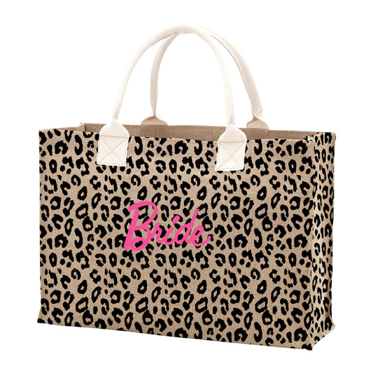 Bride Leopard Burlap Tote Bag