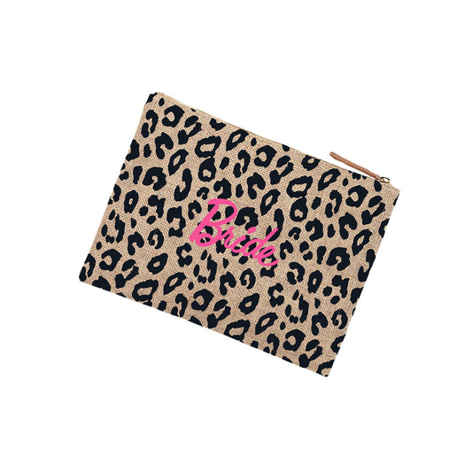Bride Leopard Burlap Zip Pouch