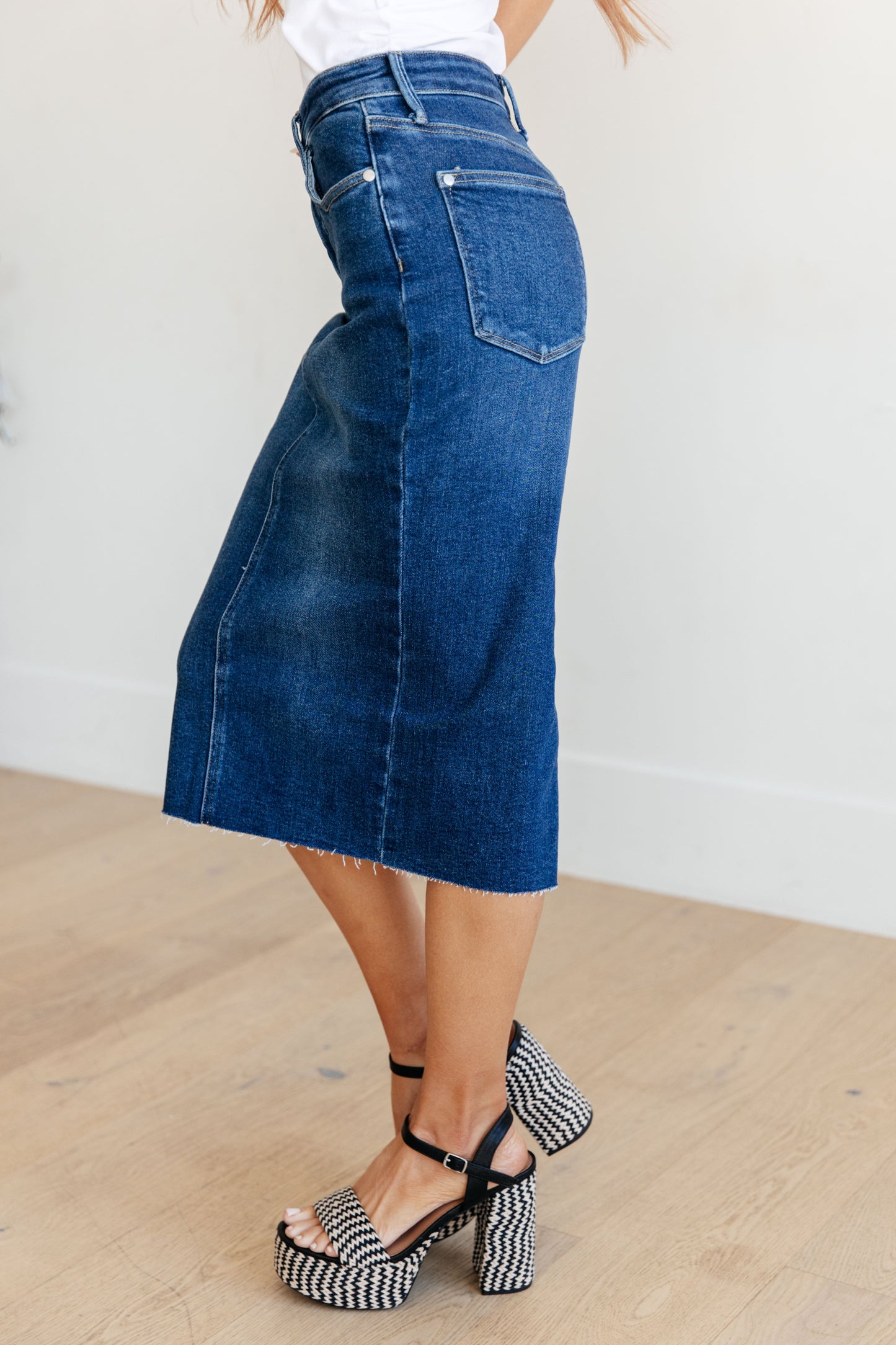 Marcy High-Rise Denim Midi Skirt | Judy Blue