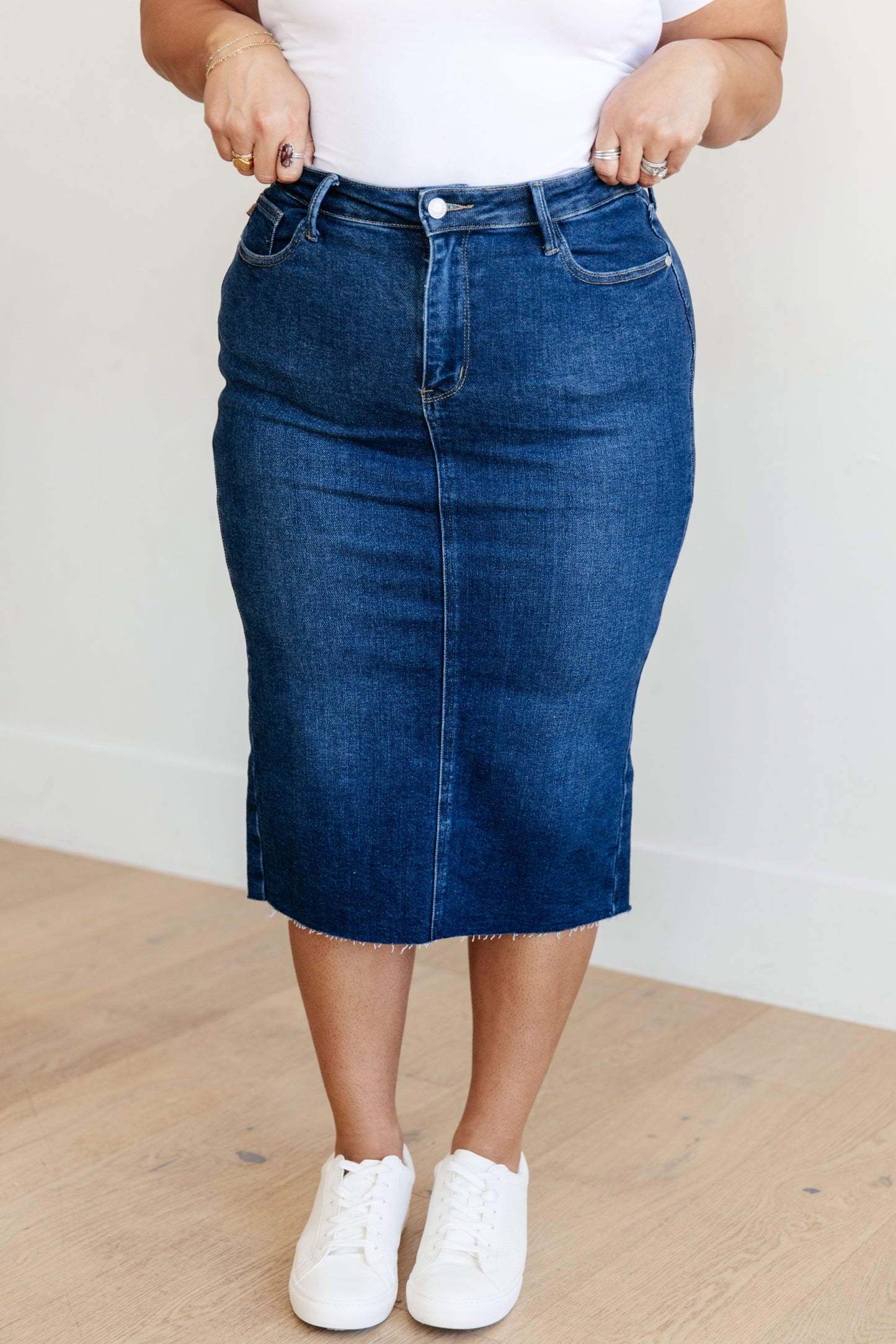Marcy High-Rise Denim Midi Skirt | Judy Blue