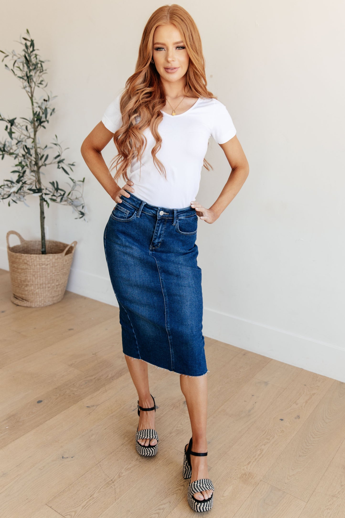 Marcy High-Rise Denim Midi Skirt | Judy Blue