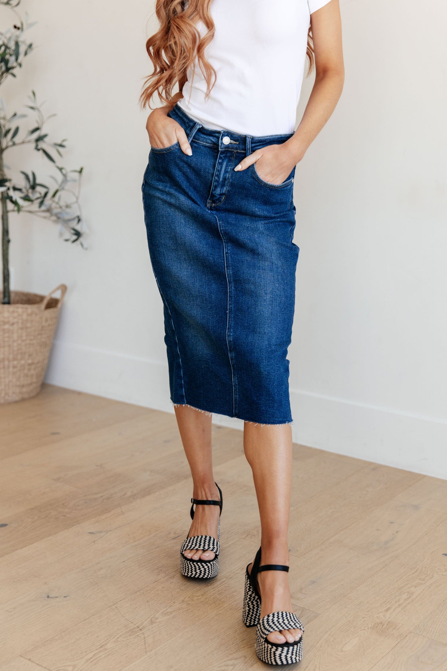 Marcy High-Rise Denim Midi Skirt | Judy Blue