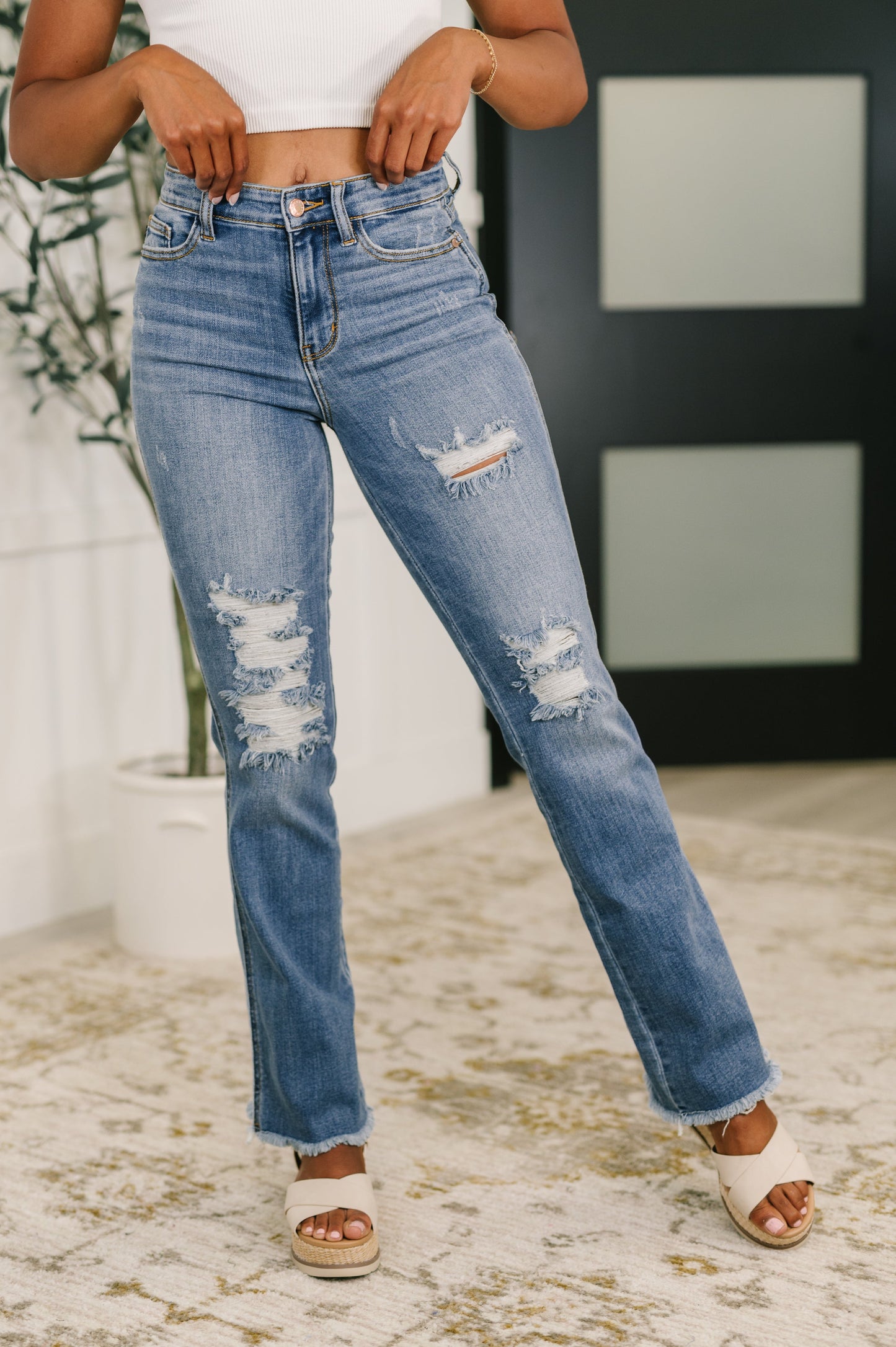 Maureen High-Rise Distressed Bootcut Jeans | Judy Blue