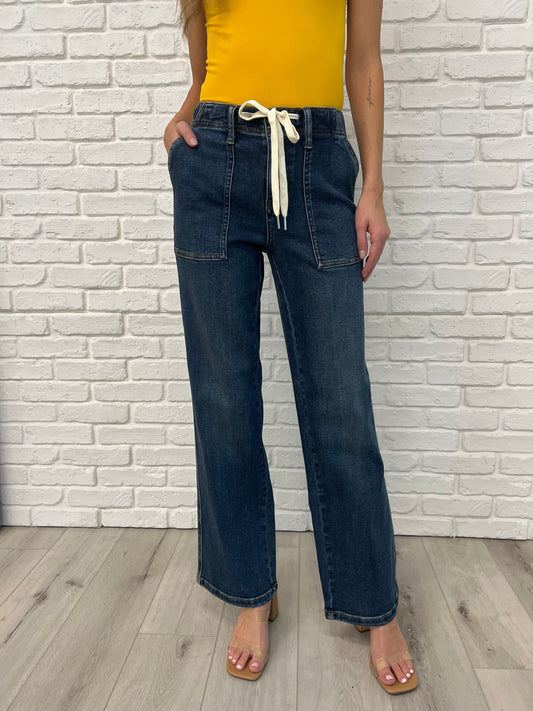 Melanie High-Rise Drawstring Wide Leg Jeans | Judy Blue