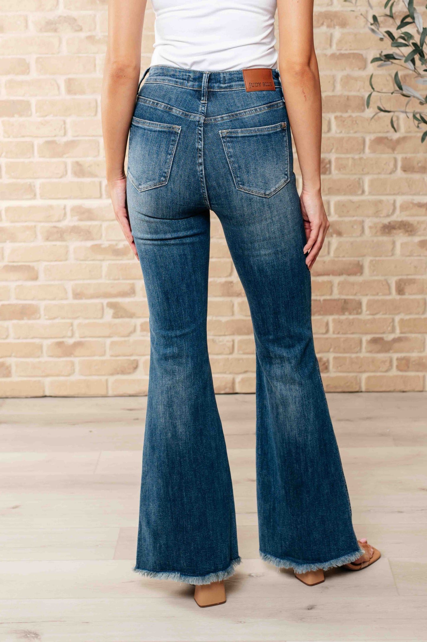 Miley High-Waist Control Top Frayed Hem Flare Jeans | Judy Blue