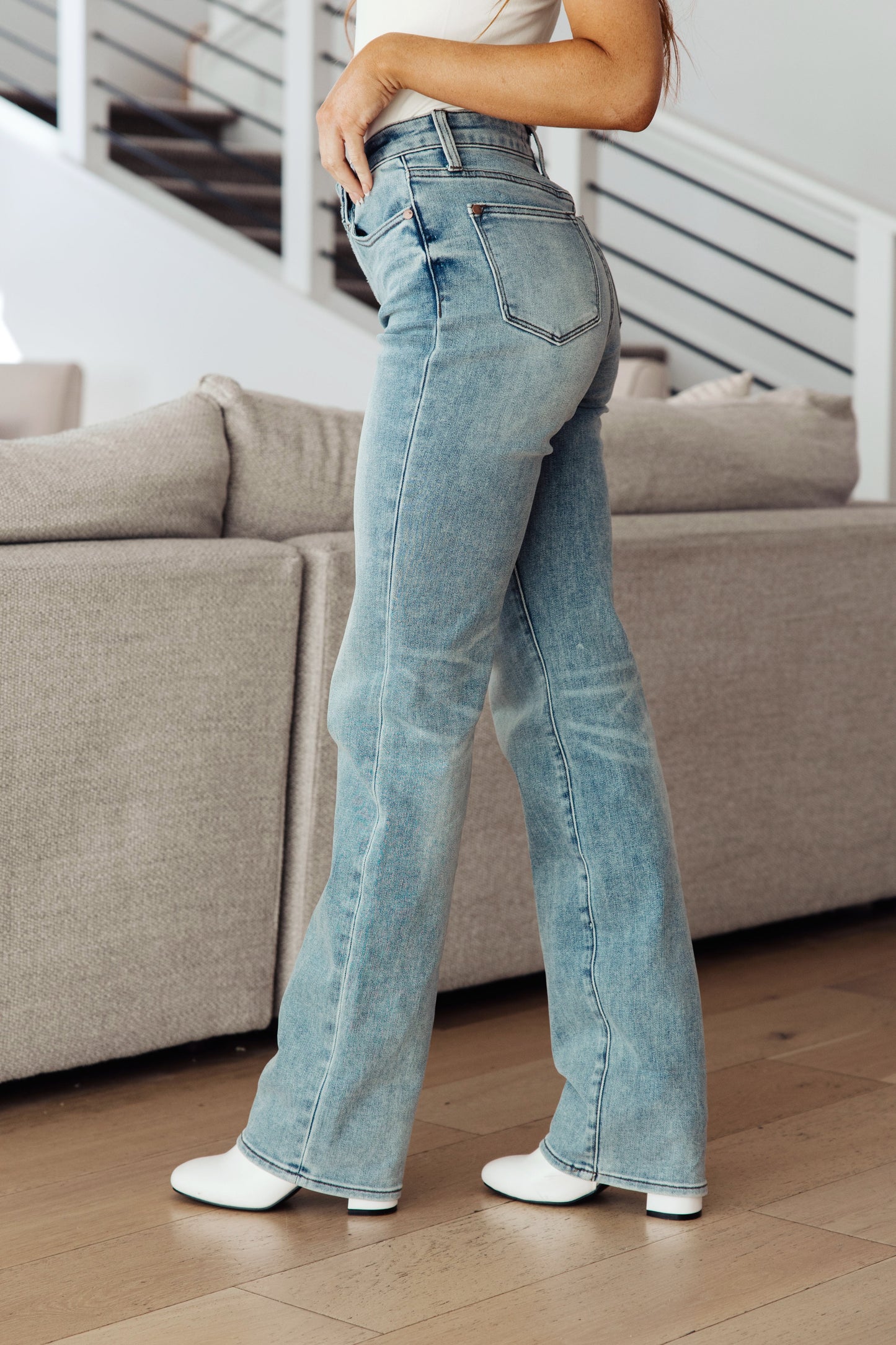 Miranda High Rise Plaid Cuff Vintage Straight Jeans | Judy Blue