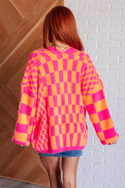 Noticed in Neon Checkered Cardigan | Pink & Orange