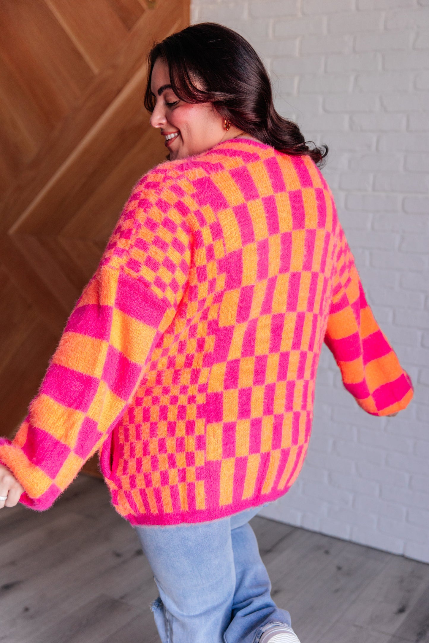 Noticed in Neon Checkered Cardigan | Pink & Orange