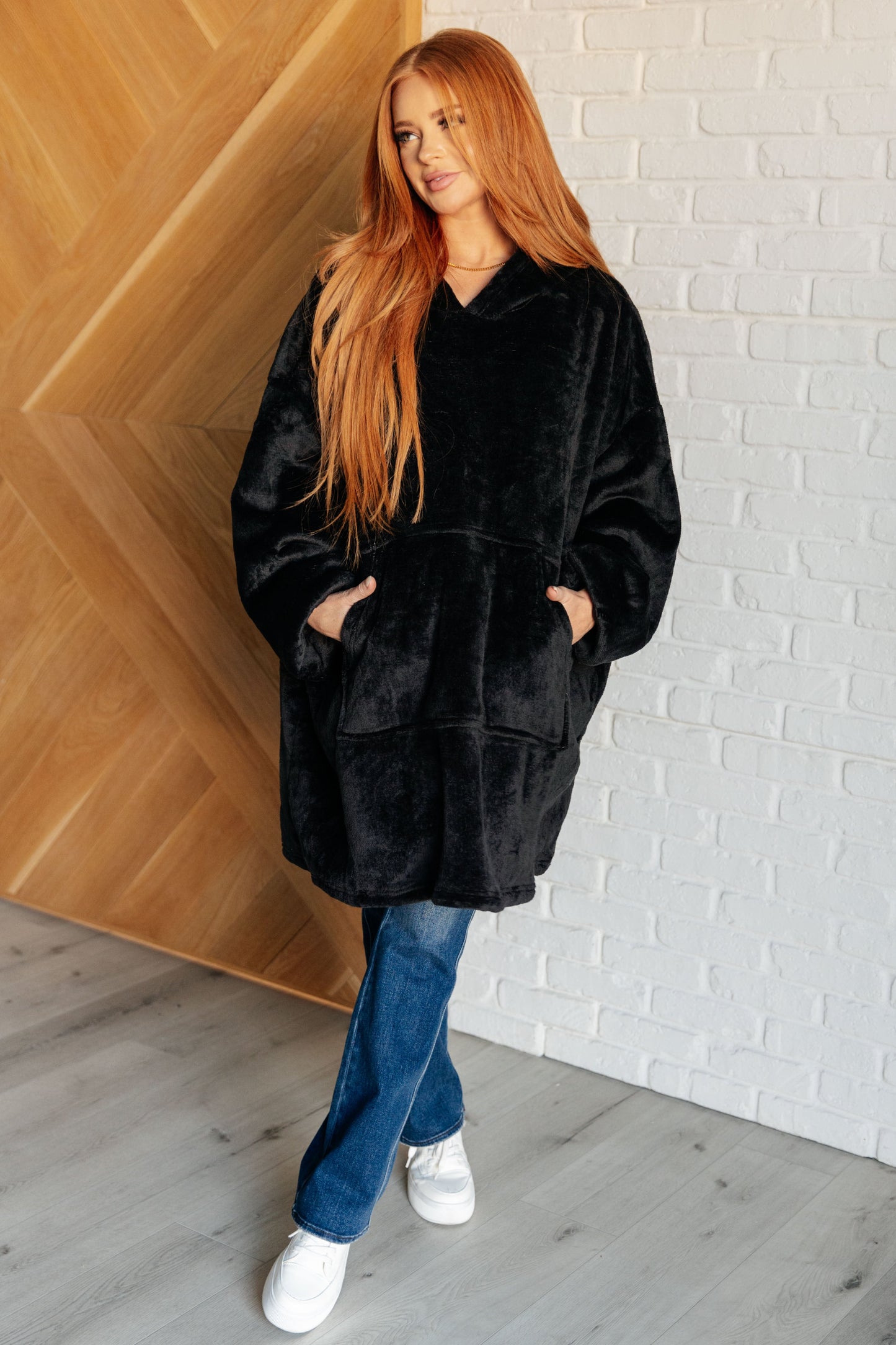 Adelynn Oversized Velour Blanket Hoodie | Black