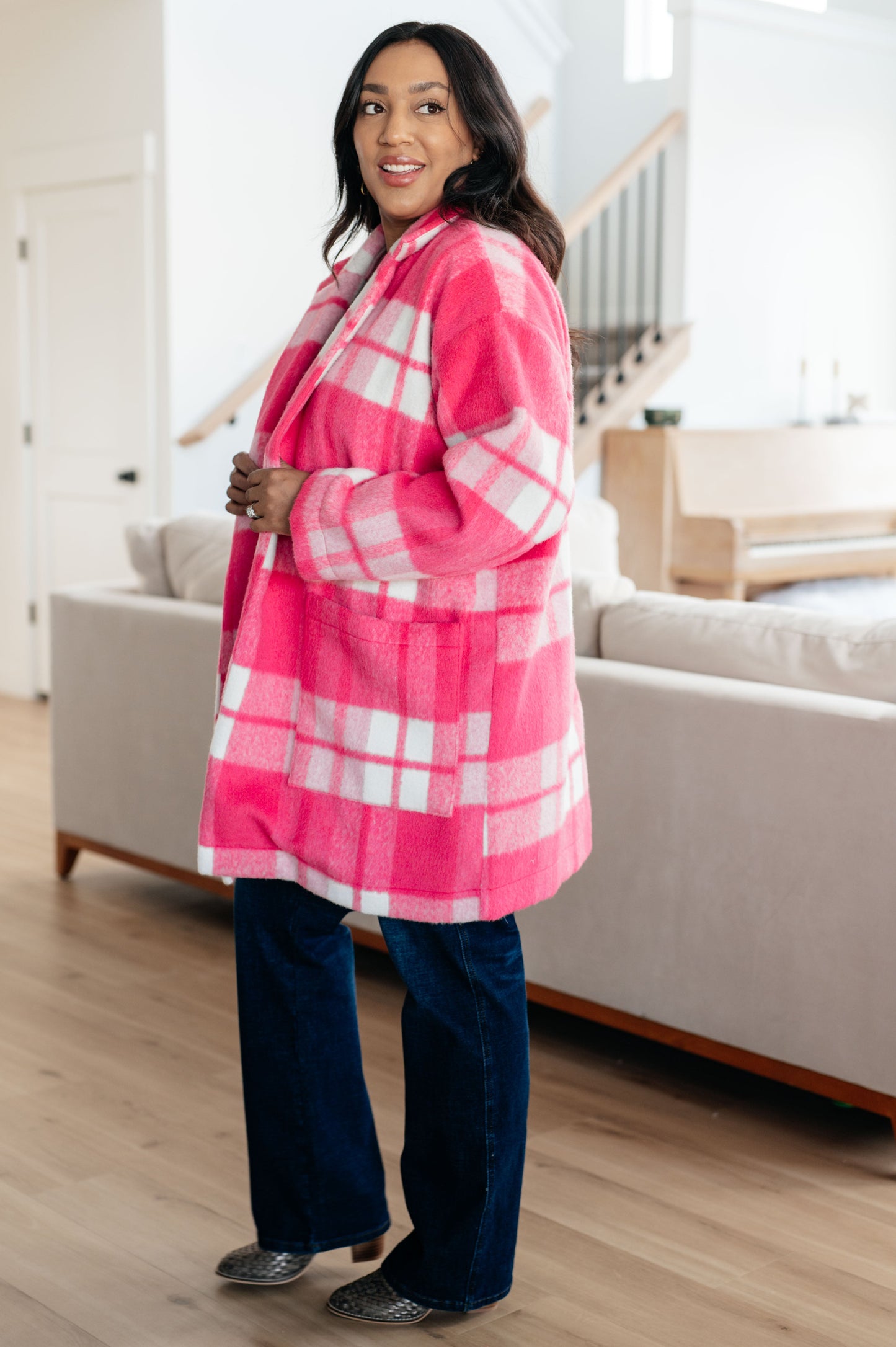 Passion in Plaid Coat | Pink