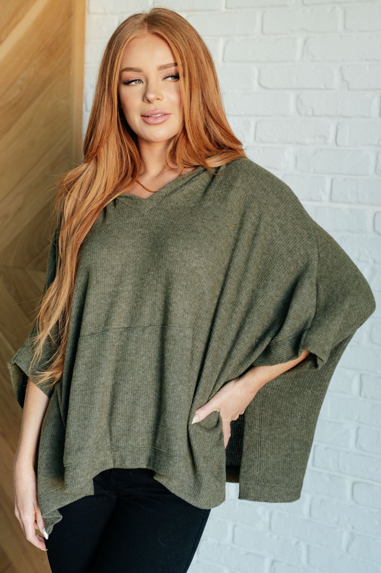 Perfectly Poised Hooded Poncho | Olive