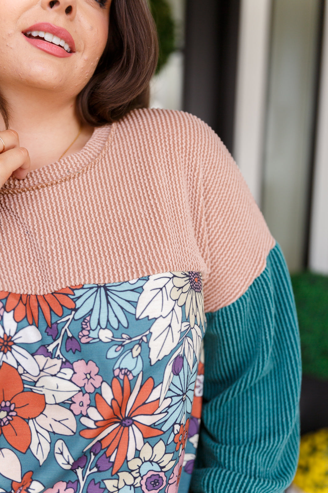 Retro & Ribbed Floral Top