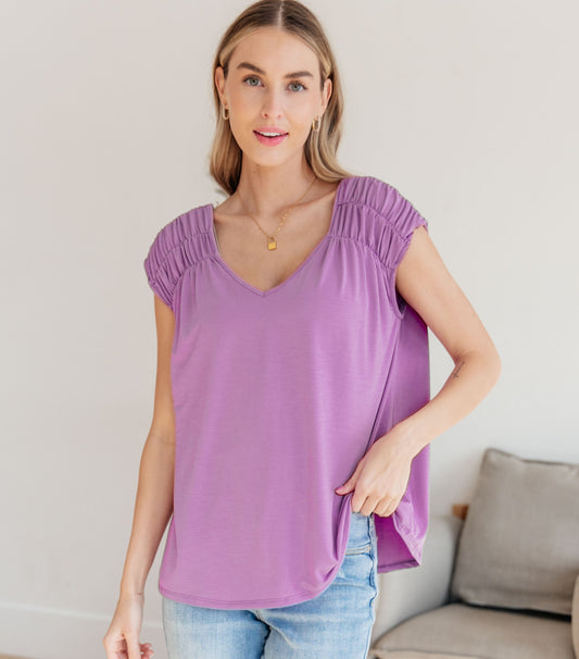 Ruched Cap Sleeve Top | Lavender