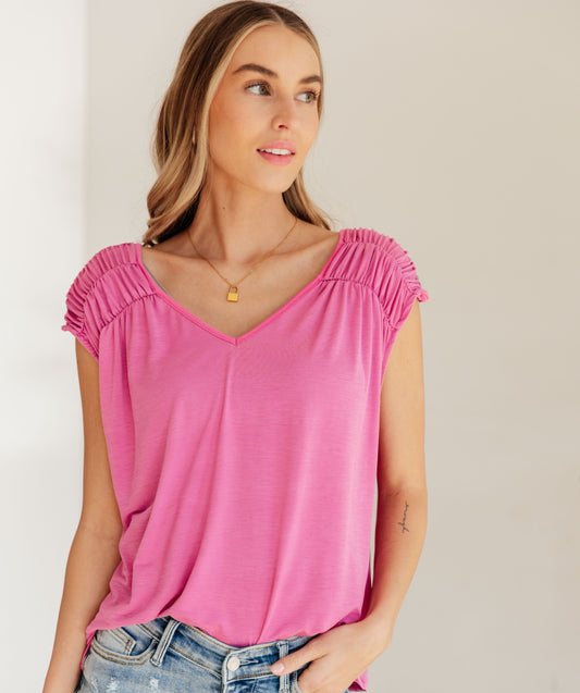 Ruched Cap Sleeve Top | Magenta