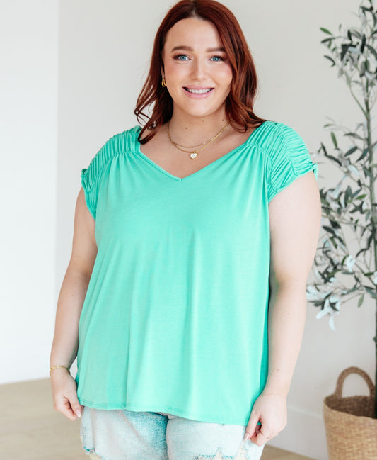 Ruched Cap Sleeve Top | Neon Blue