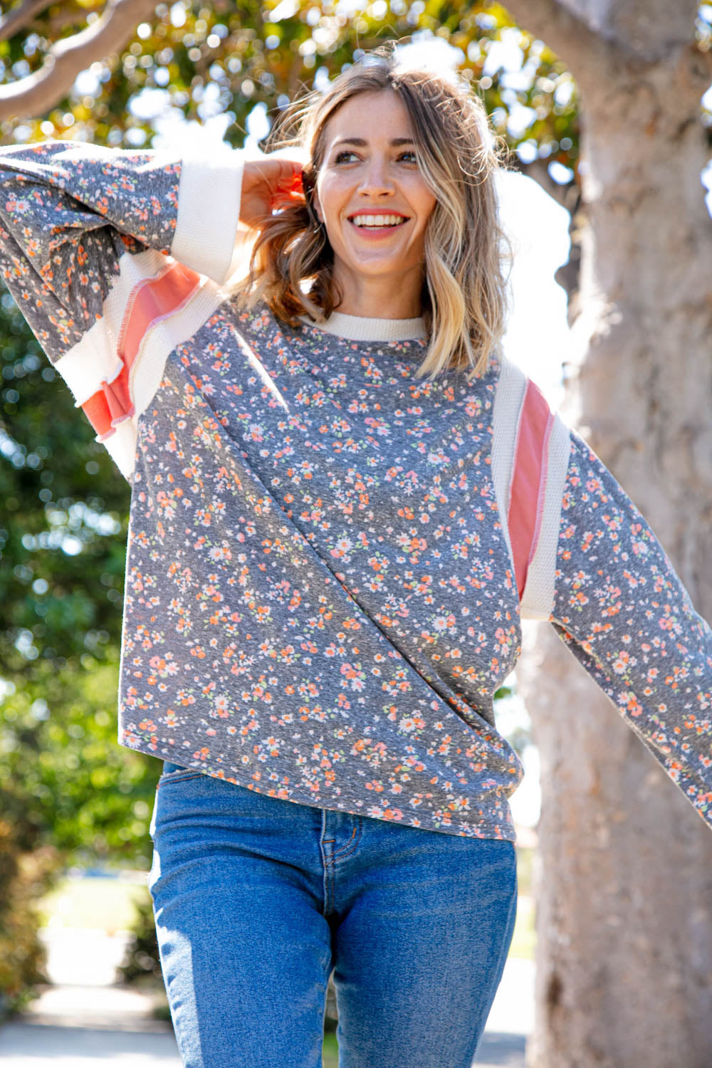 Fall Florals Color Block Oversized Top