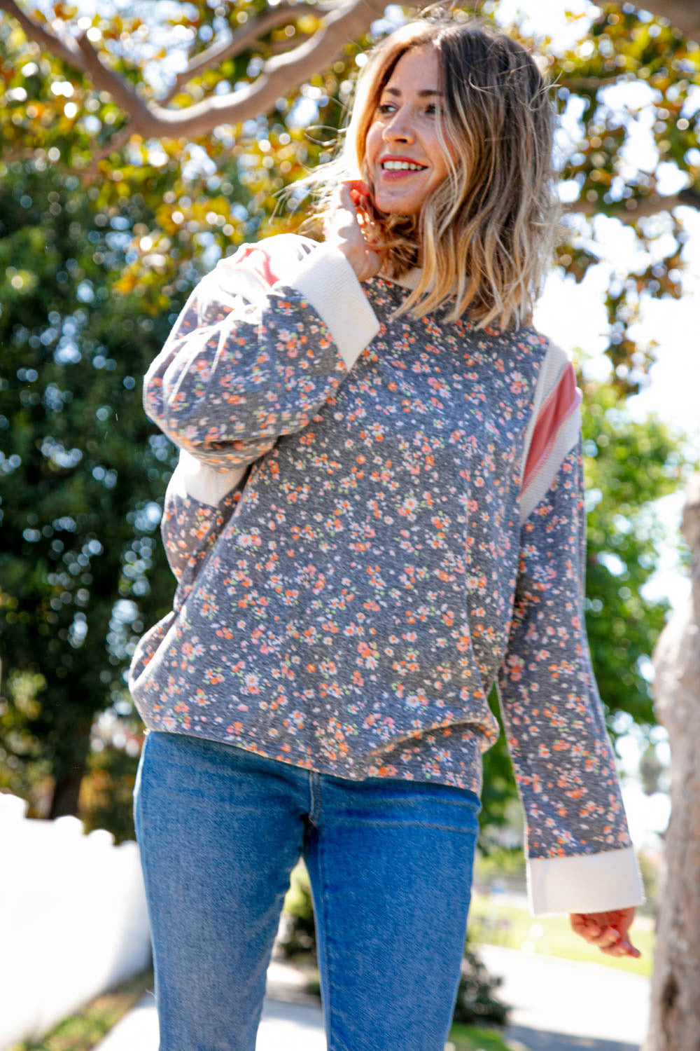 Fall Florals Color Block Oversized Top