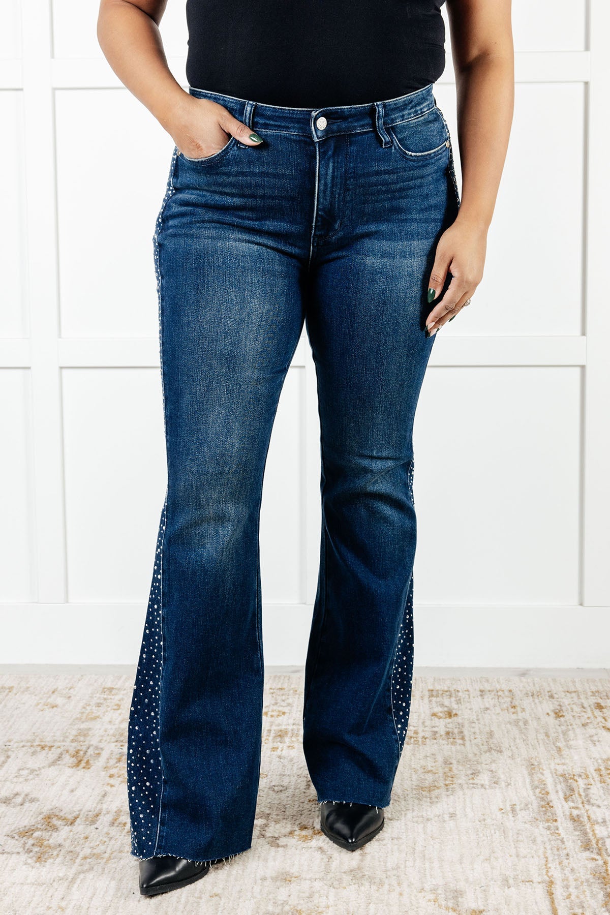 Shannon Mid-Rise Rhinestone Flare Jeans | Judy Blue