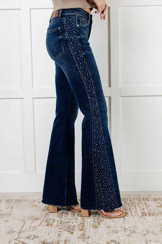 Shannon Mid-Rise Rhinestone Flare Jeans | Judy Blue