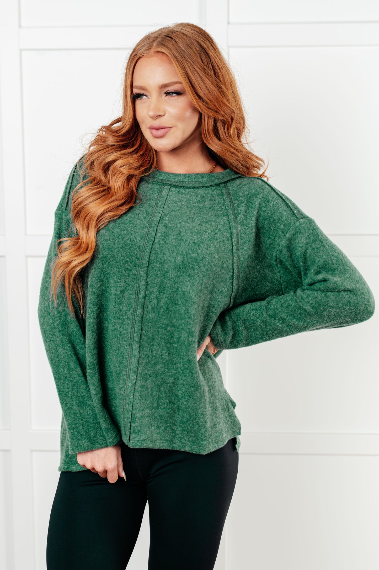 Simple Silhouette Brushed Hacci Sweater | Dark Green