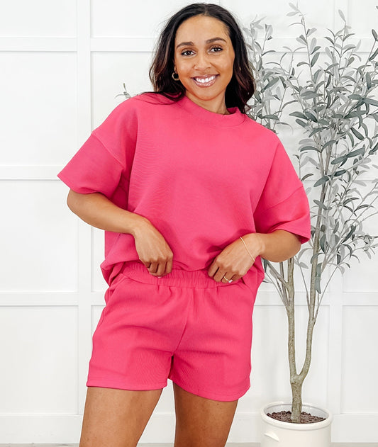 Slow Sunday Ribbed Set | Hot Pink