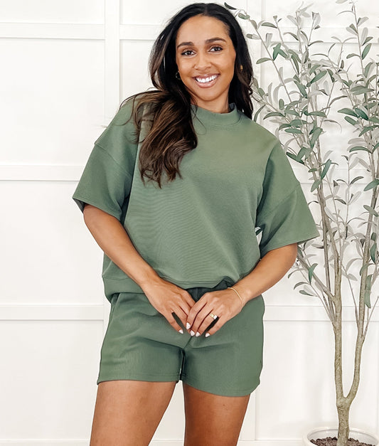 Slow Sunday Ribbed Set | Light Olive