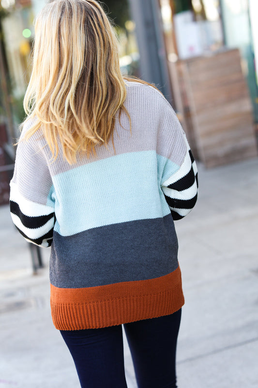 Multicolor Striped Bubble Sleeve Oversize Sweater