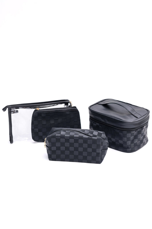 Subtly Checked Cosmetic Bags | Set of 4 | Black