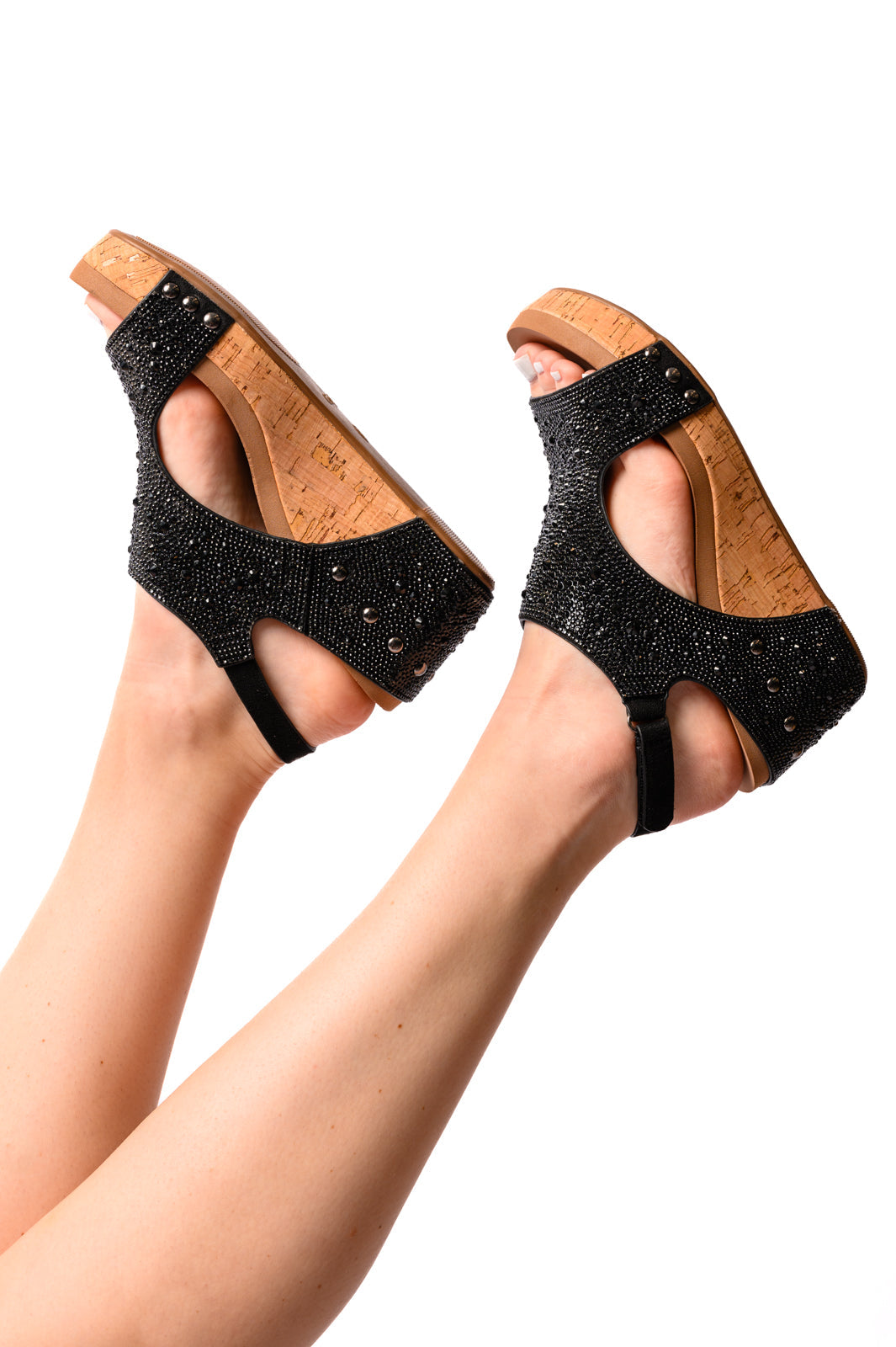 Ashley Wedge Sandals | Black Rhinestone