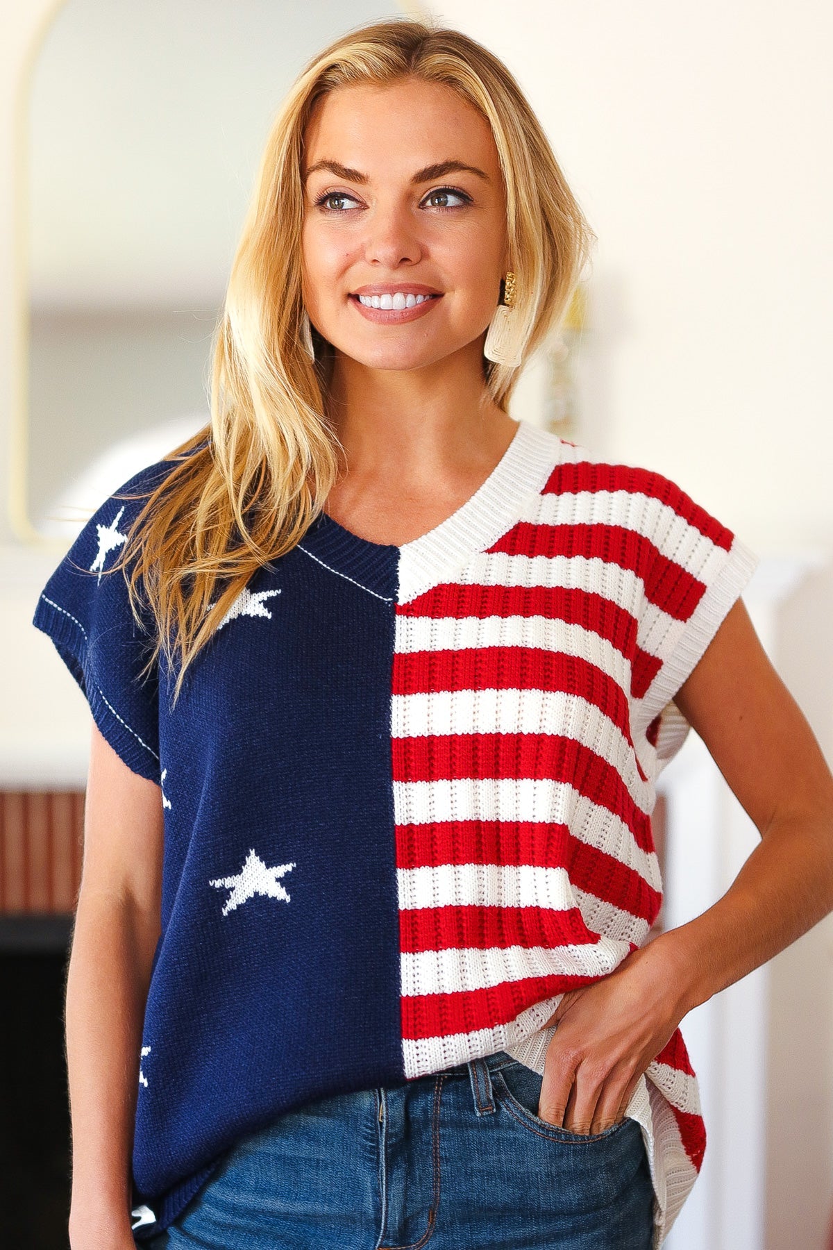 Stars & Stripes Americana Dolman Sweater Top