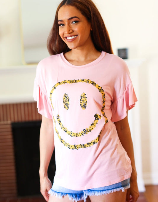 Live For Today Floral Smiley Face Tee
