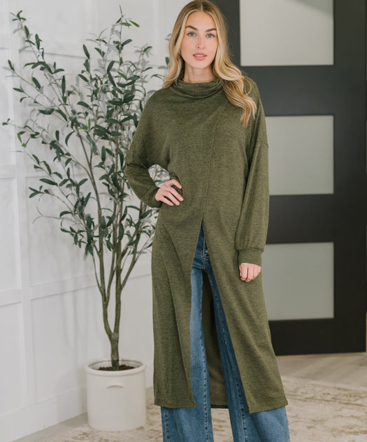 Travel City Scape Turtle Neck Top | Olive