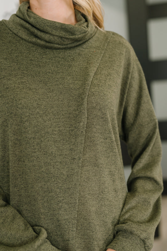 Travel City Scape Turtle Neck Top | Olive