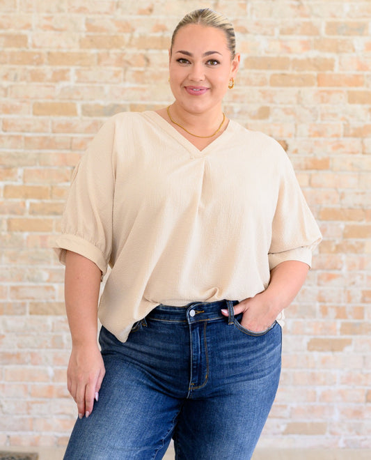 Up For Anything V-Neck Blouse | Taupe