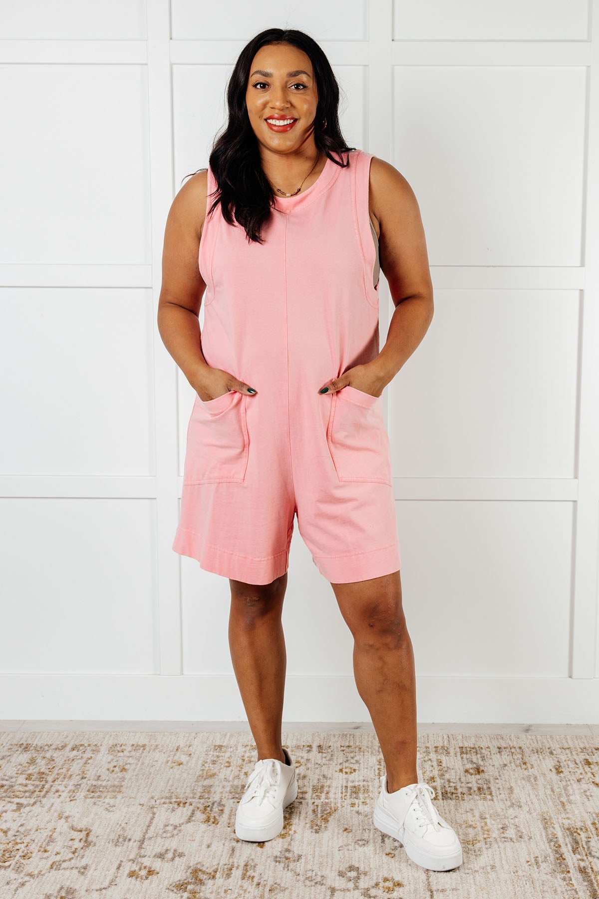 Up & Running Mineral Wash Romper | Coral Pink