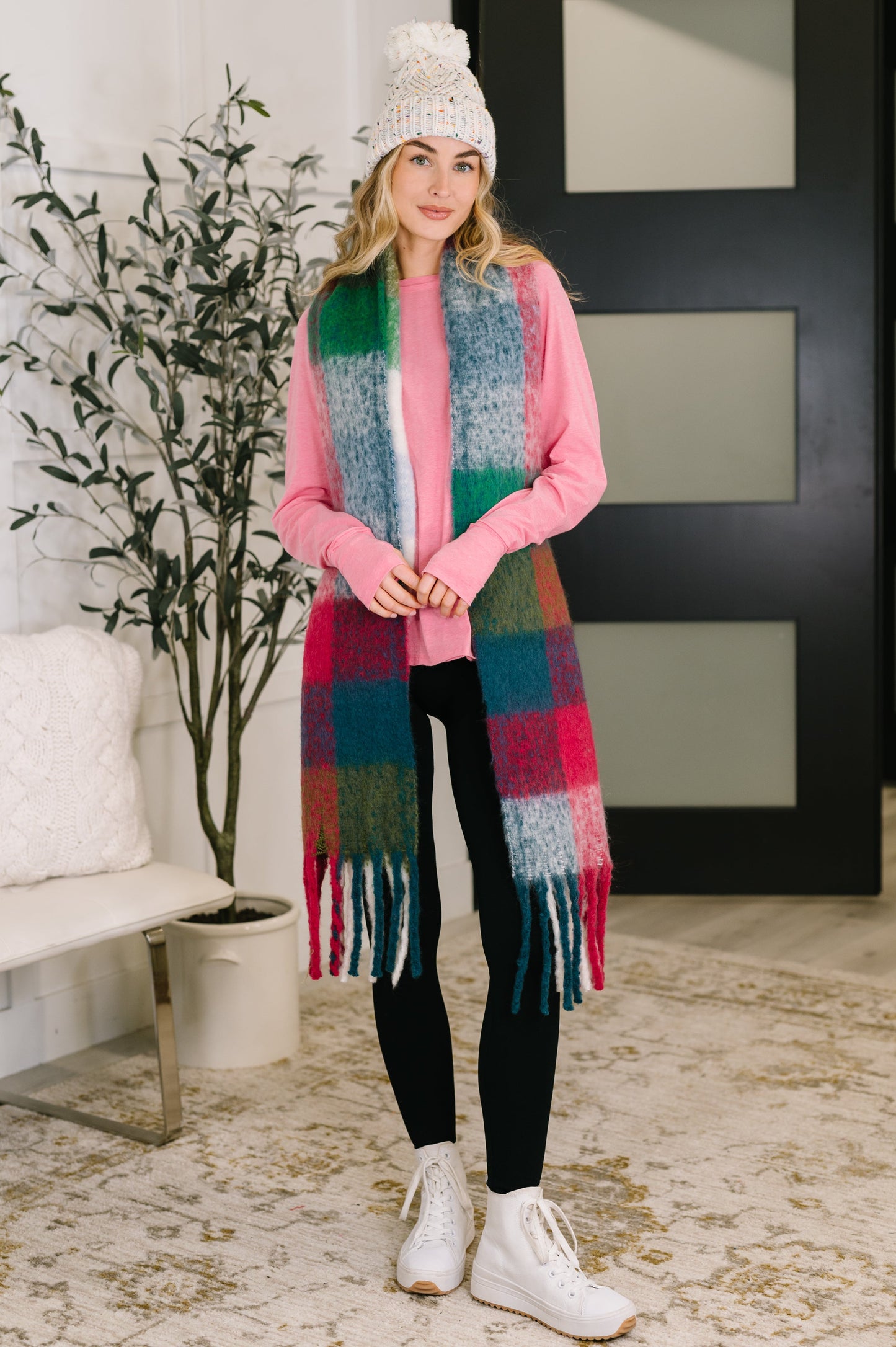 Wanderlust Oversized Plaid Scarf | Magenta & Teal
