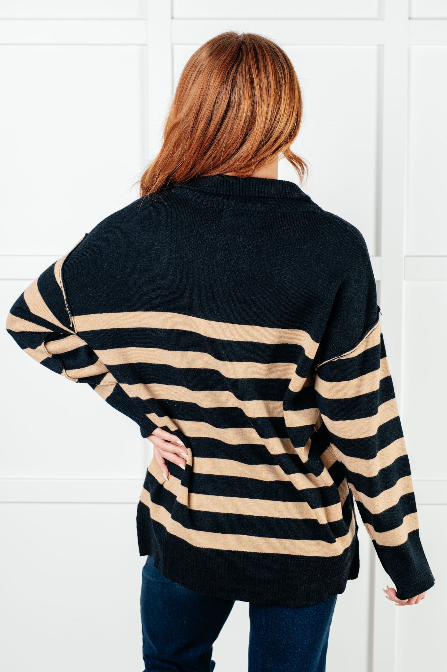 Well Situated Striped Sweater | Black & Tan