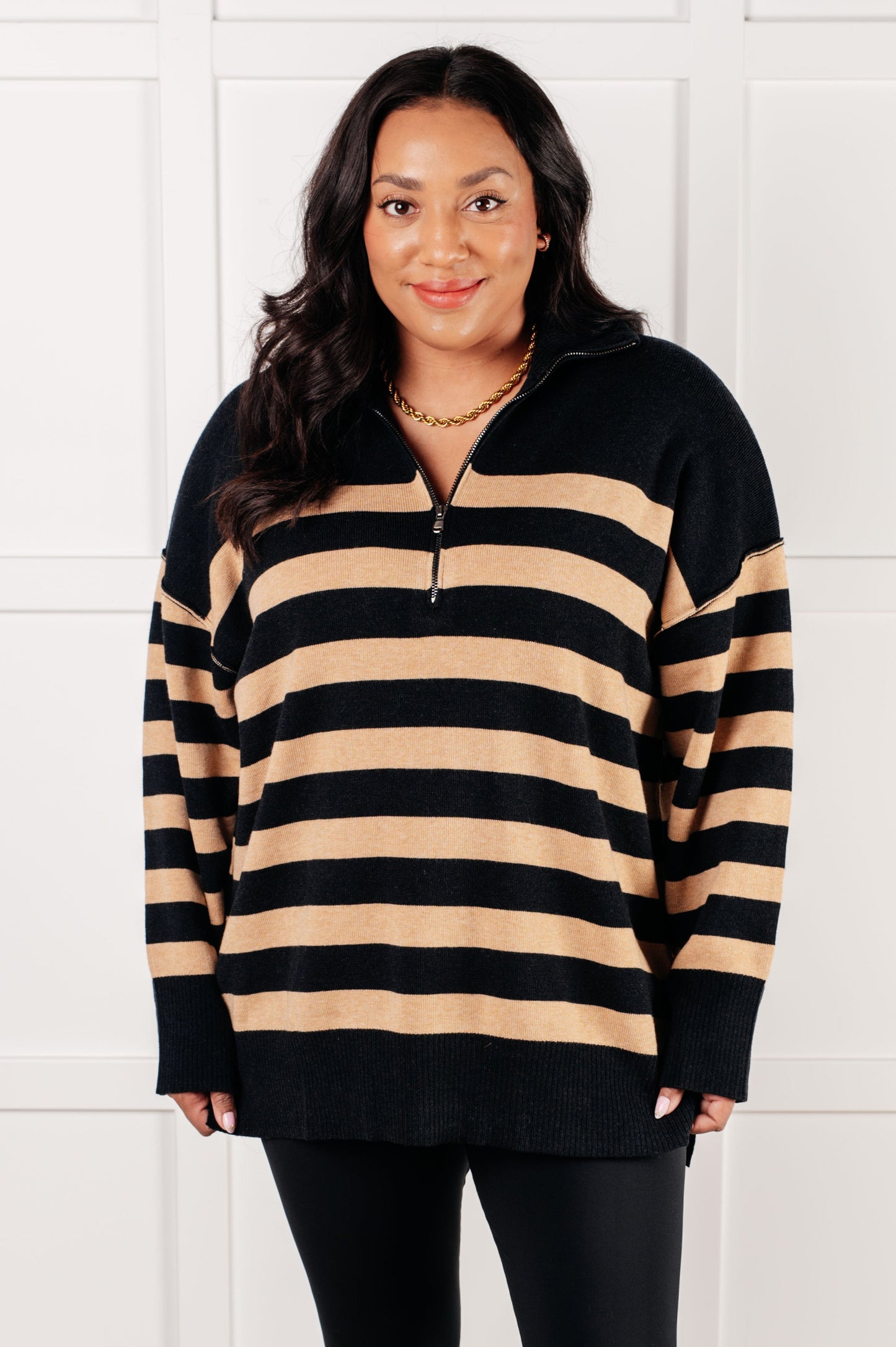 Well Situated Striped Sweater | Black & Tan