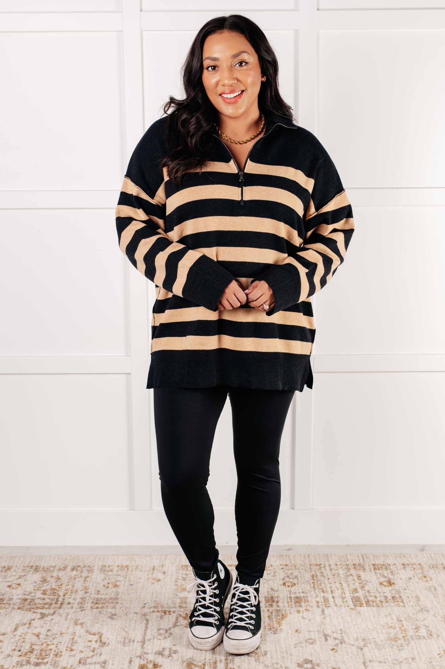 Well Situated Striped Sweater | Black & Tan