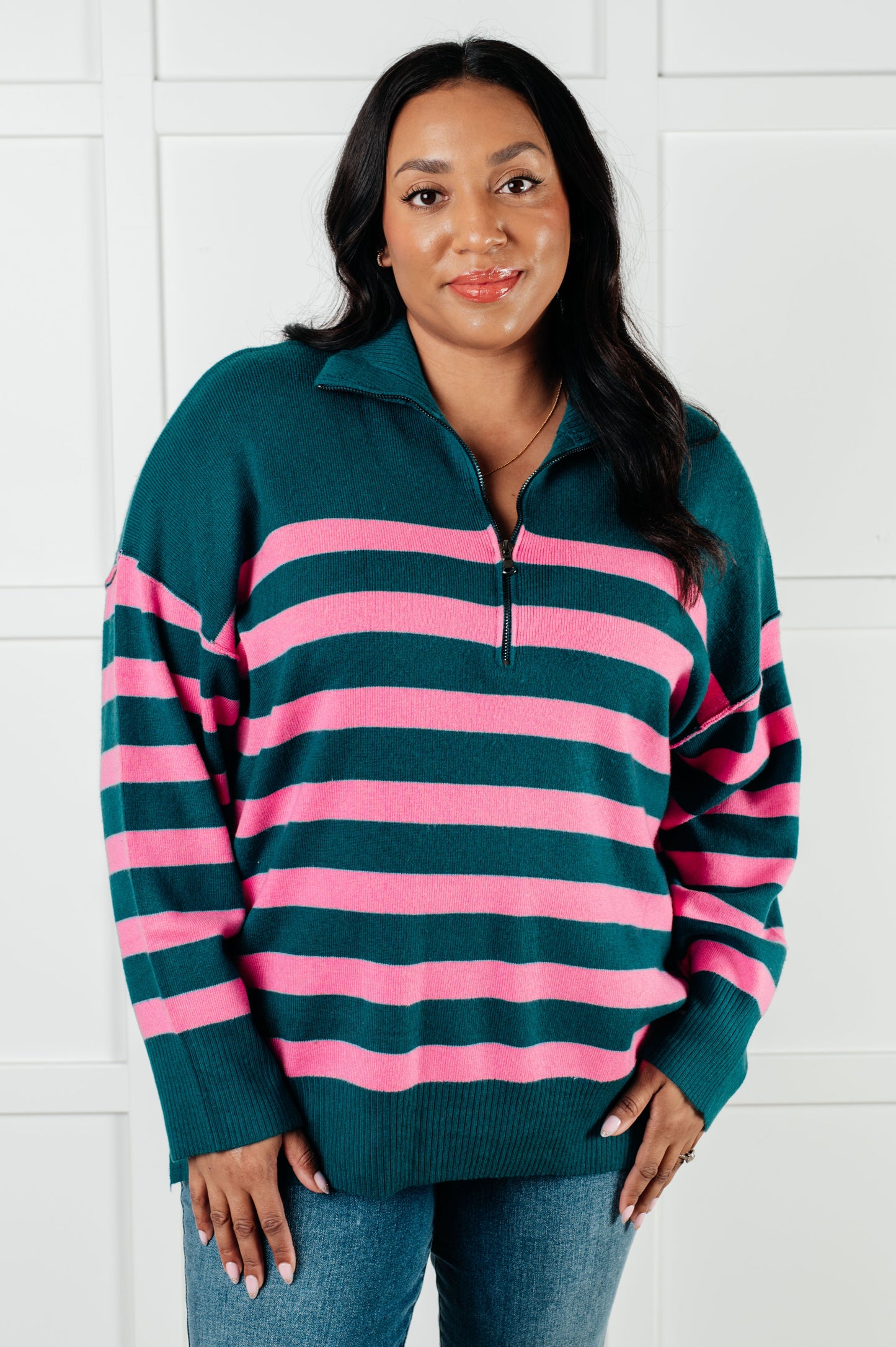 Well Situated Striped Sweater | Green & Pink