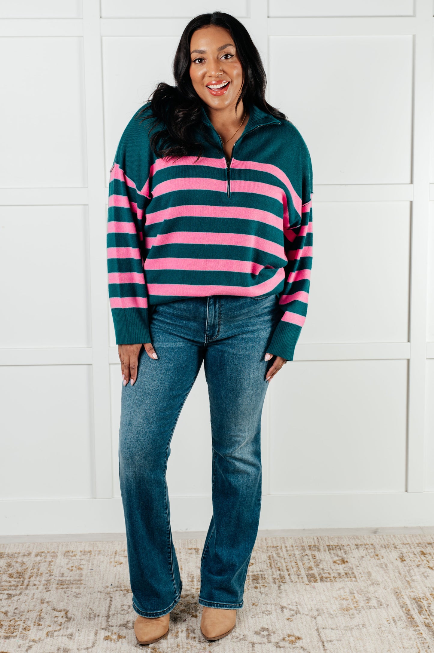 Well Situated Striped Sweater | Green & Pink