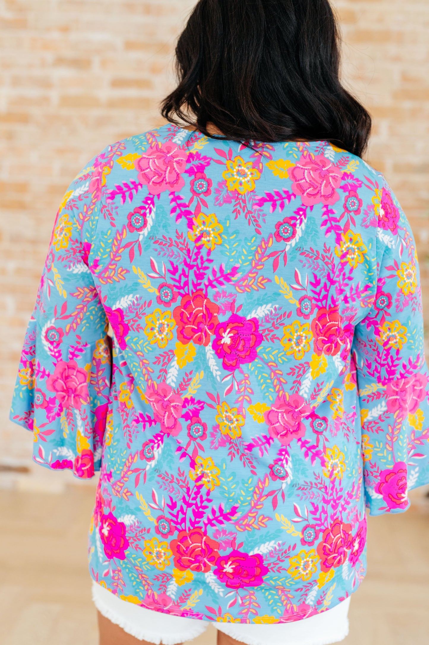 Willow Bell Sleeve Top | Bright Blue Floral