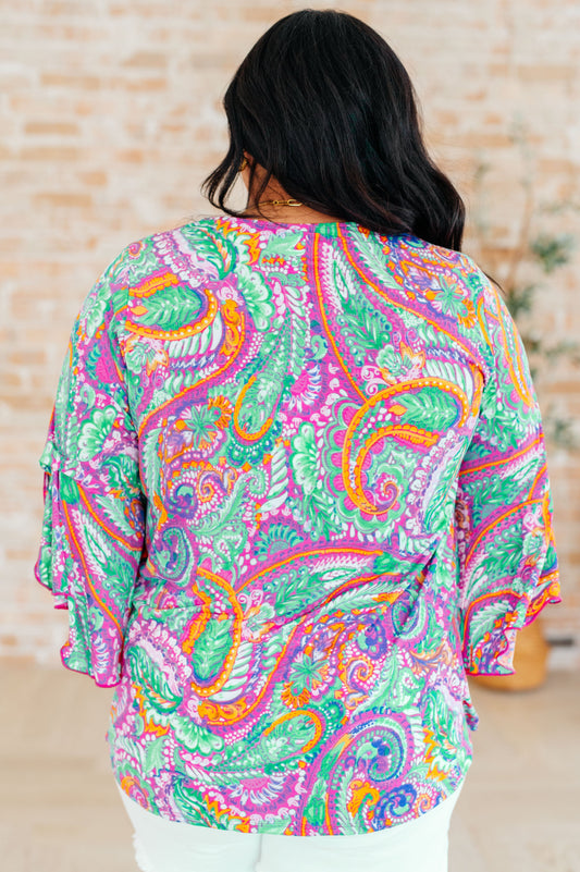 Willow Bell Sleeve Top | Lavender Mint Paisley