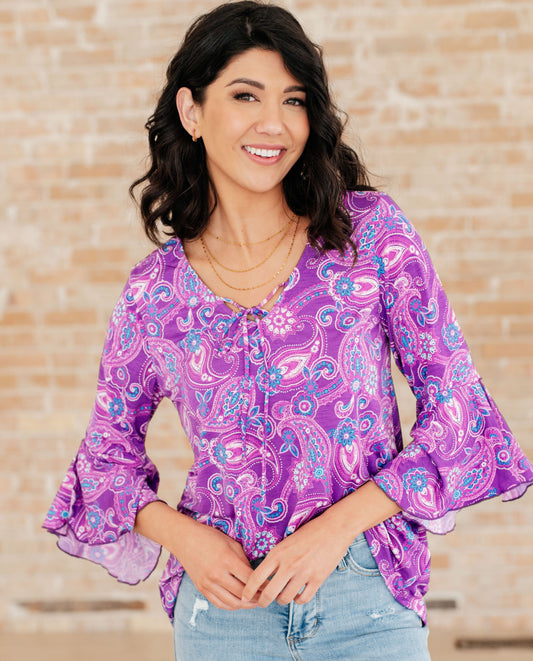 Willow Bell Sleeve Top | Lavender Paisley