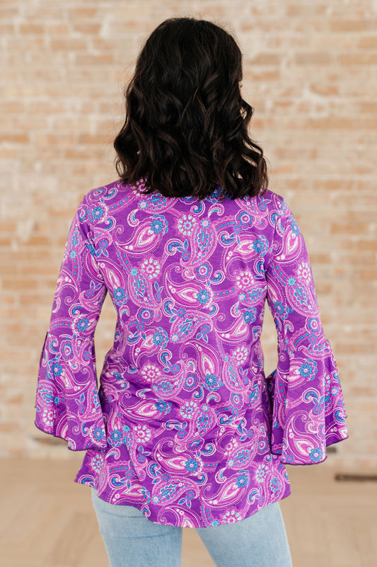 Willow Bell Sleeve Top | Lavender Paisley