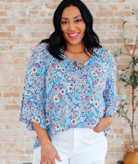 Willow Bell Sleeve Top | Retro Ditsy Floral